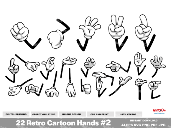 22 Retro Cartoon Hands in Gloves Bundle