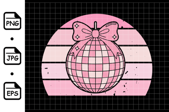 Pink Disco Ball with Bow Retro Sunset