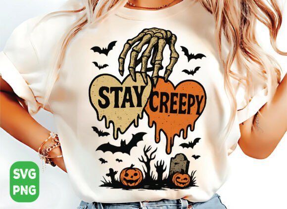 Stay Creepy PNG, Retro Skull Halloween