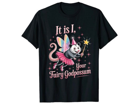 Whimsical Fairy Opossum T-Shirt Design